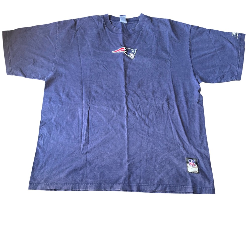 Reebok NFL New England Patriots Shirt Mens Blue Embroidered Logo Tee XL
